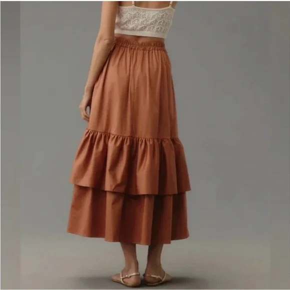 Anthropologie Hutch Wrap Tiered Pleated Tie Wrap Midi Skirt | 6 - Picture 2 of 9